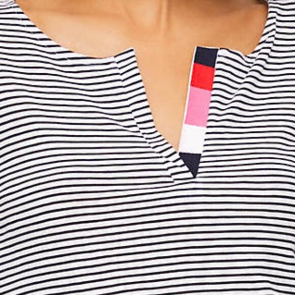 LOFT Blue Striped Floral Split Neck Tee - Picture 4 of 11